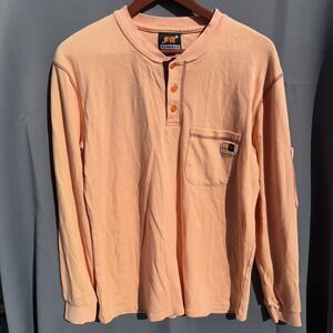 Konreco CAT2 Men's Fire Resistant Henley Shirt Size M  Light Orange Long Sleeve
